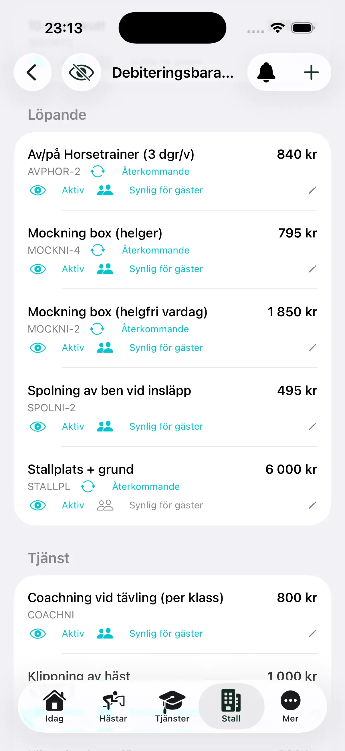 Billable items in EquiDuty
