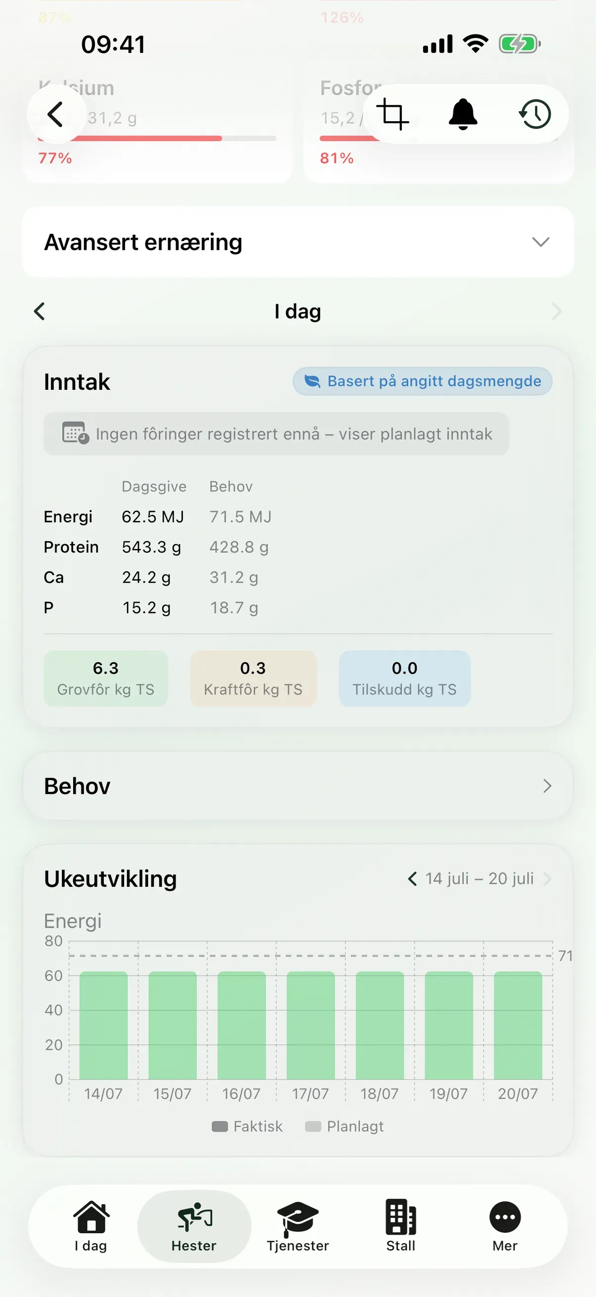 Hesteprofil og fôring i EquiDuty-appen