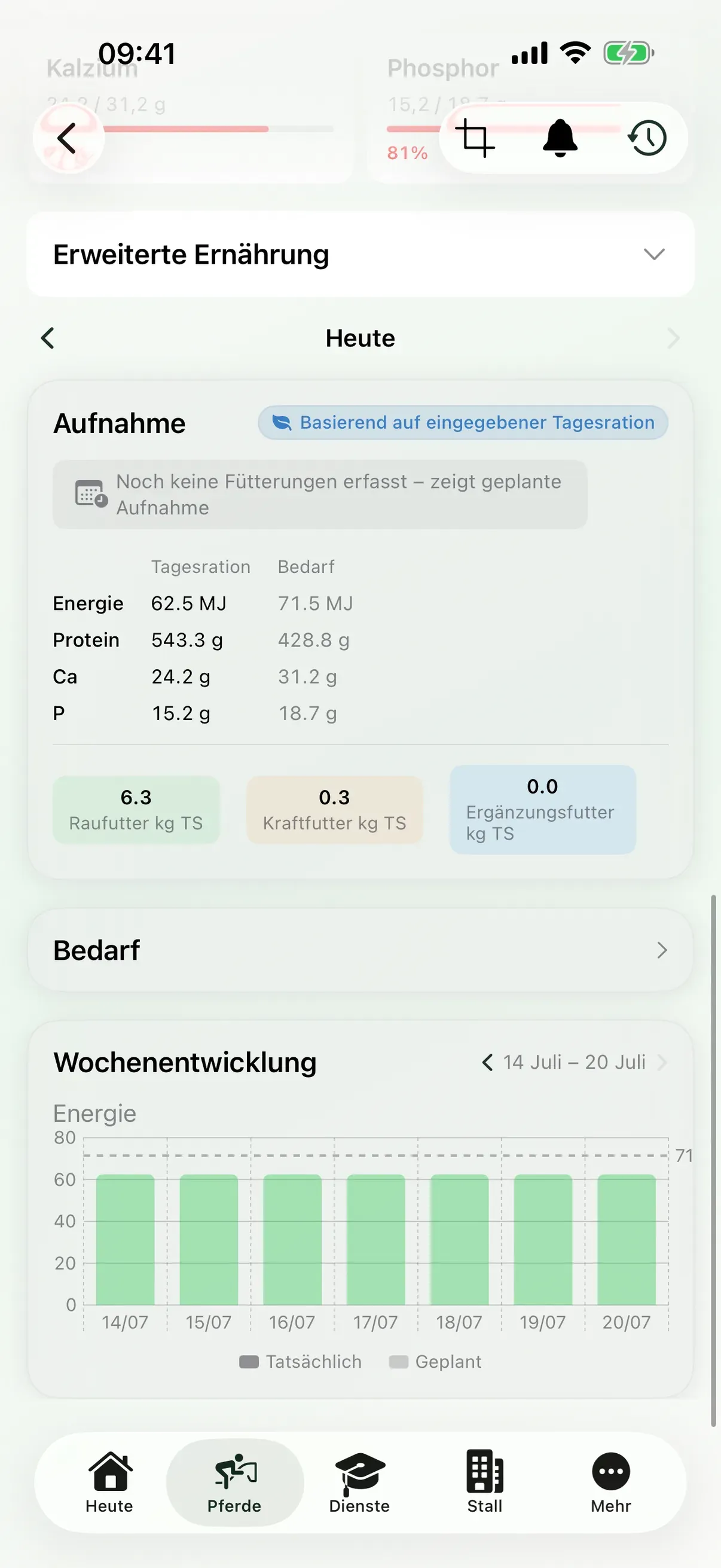 Pferdeprofil und Fütterung in der EquiDuty-App
