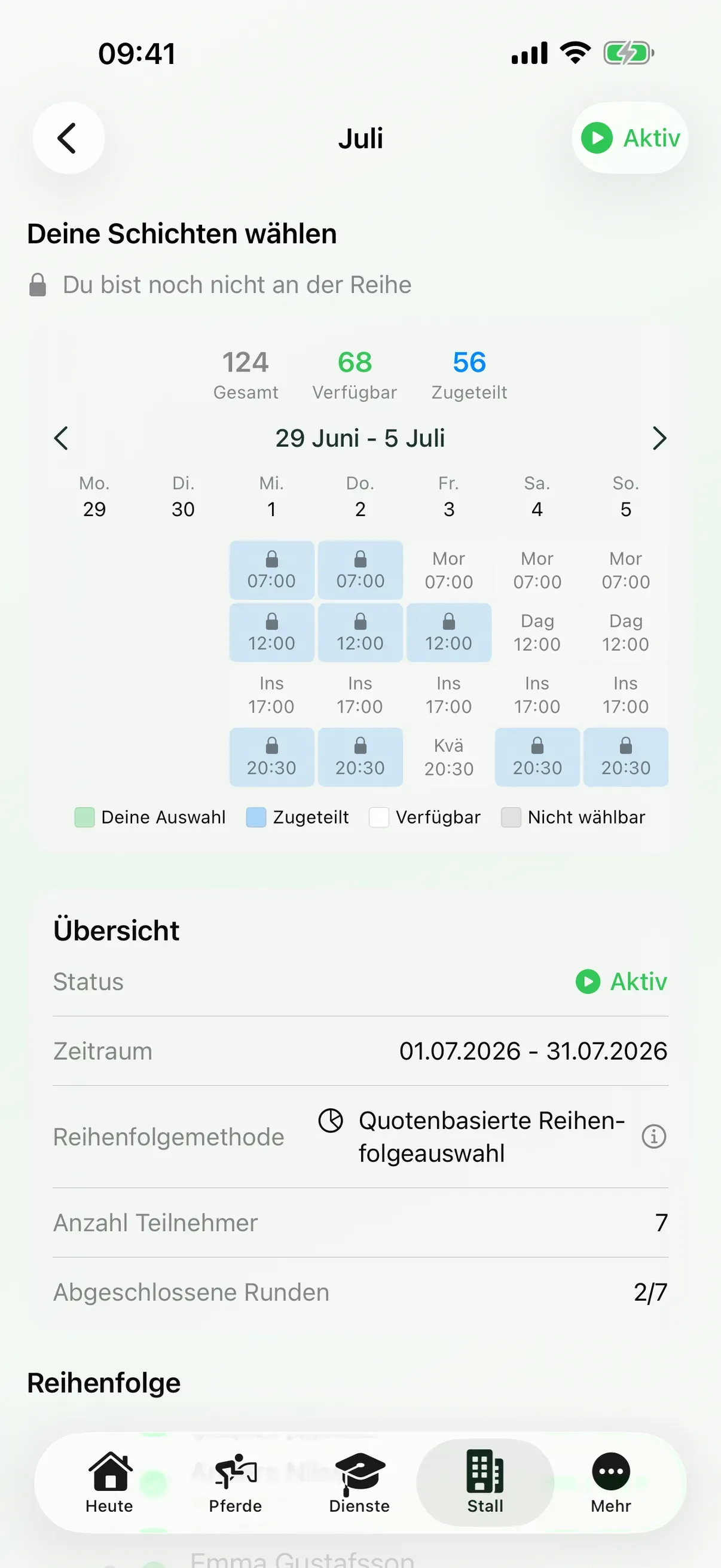 Personaleinsatzplan in EquiDuty