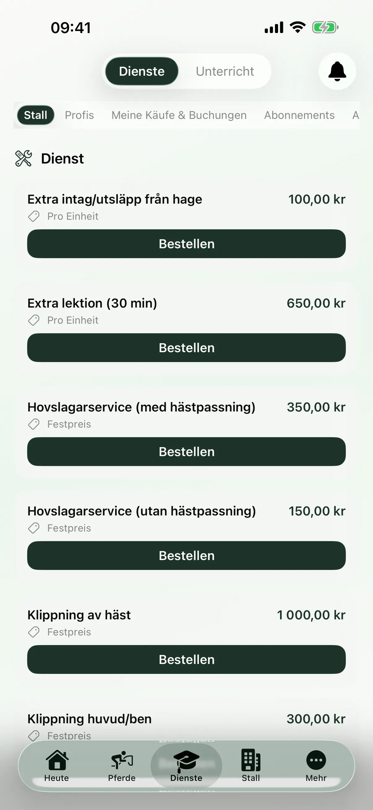 Leistungen und Reitstunden in der EquiDuty-App