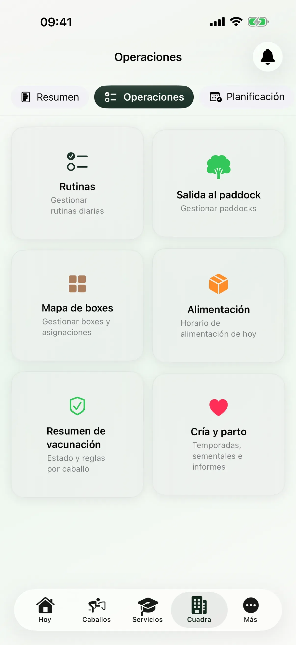 Vista financiera en EquiDuty