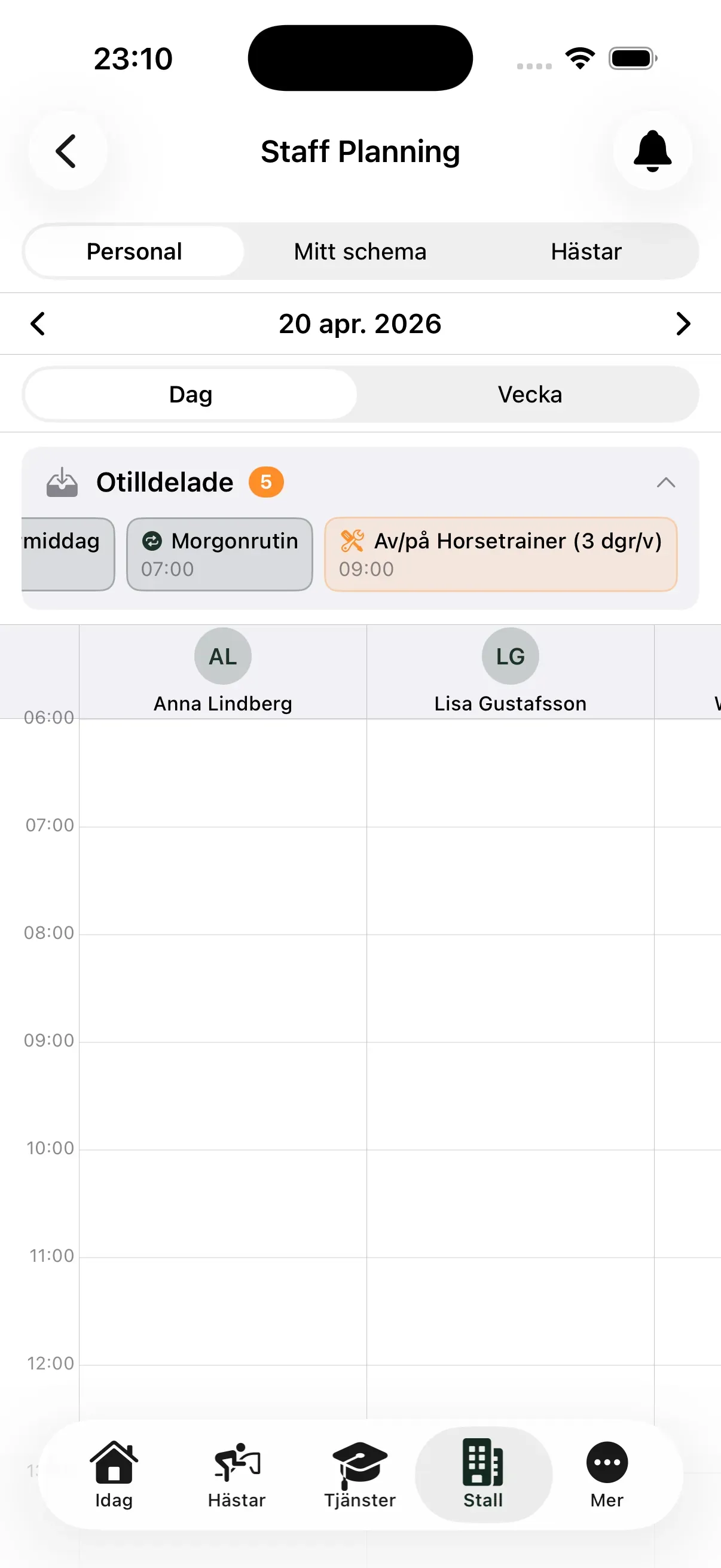 Staff planning calendar in EquiDuty