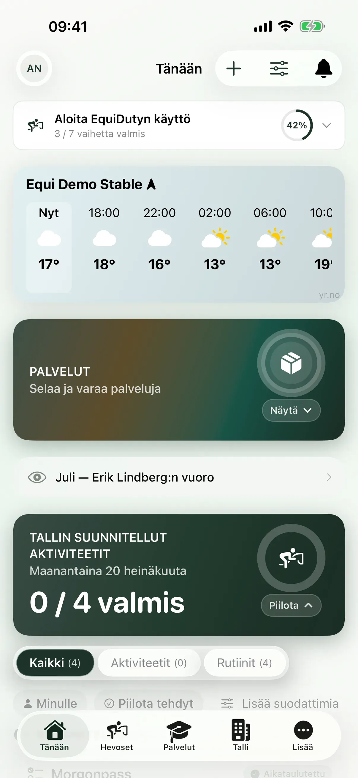 Päivän rutiinit EquiDuty-sovelluksessa
