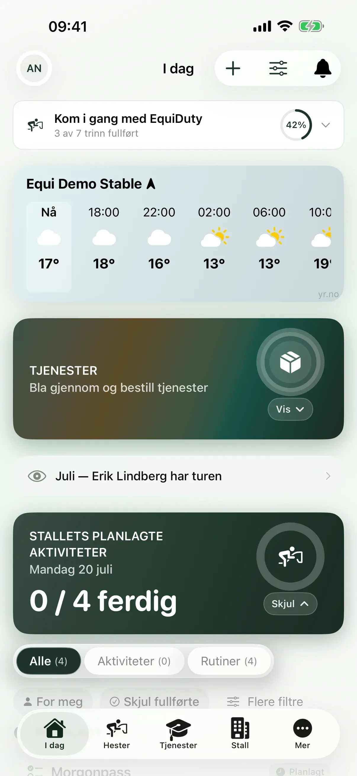 Dagens rutiner i EquiDuty-appen
