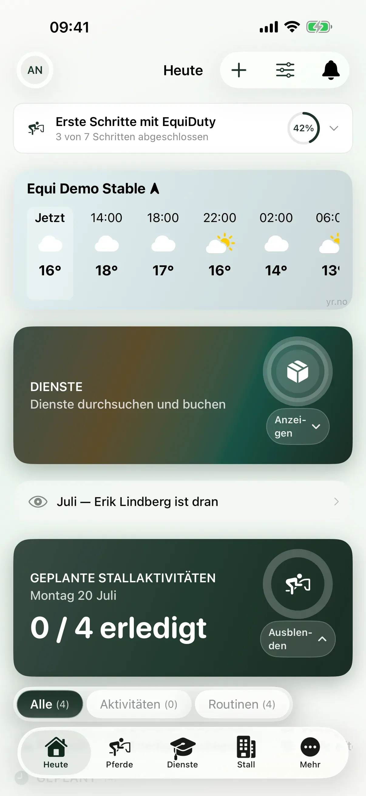 Heutige Routinen in der EquiDuty-App