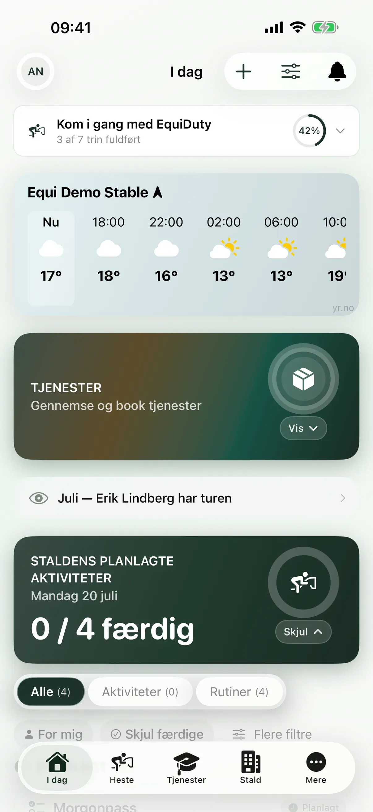 Dagens rutiner i EquiDuty-appen