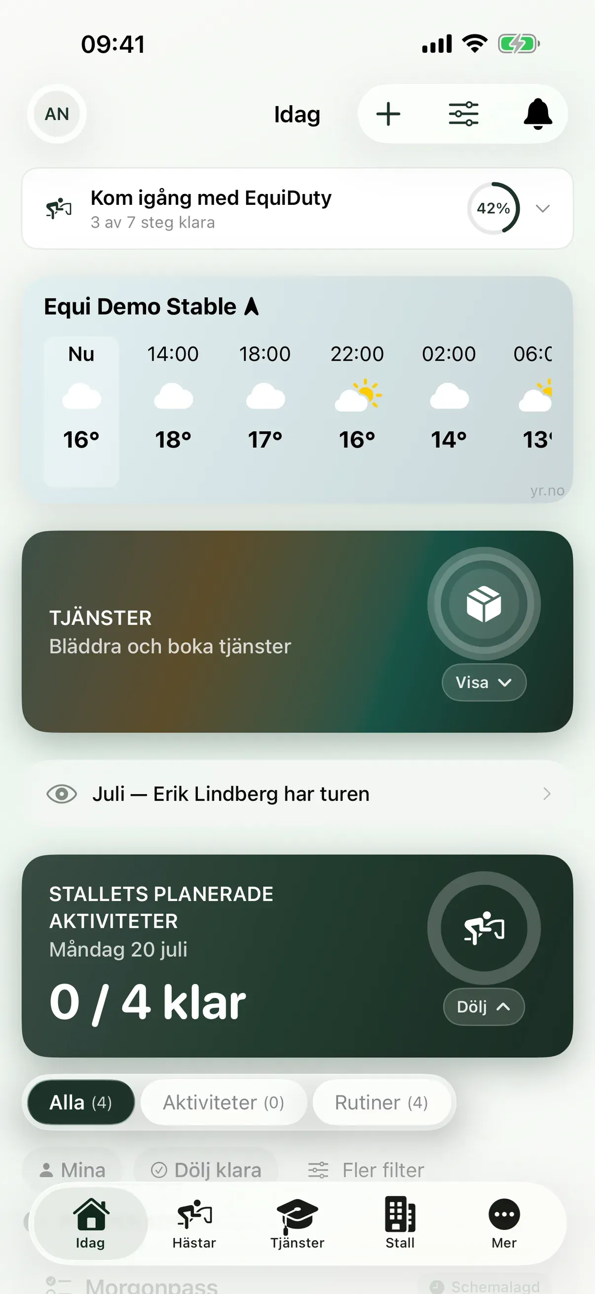 Dagens rutiner i EquiDuty-appen