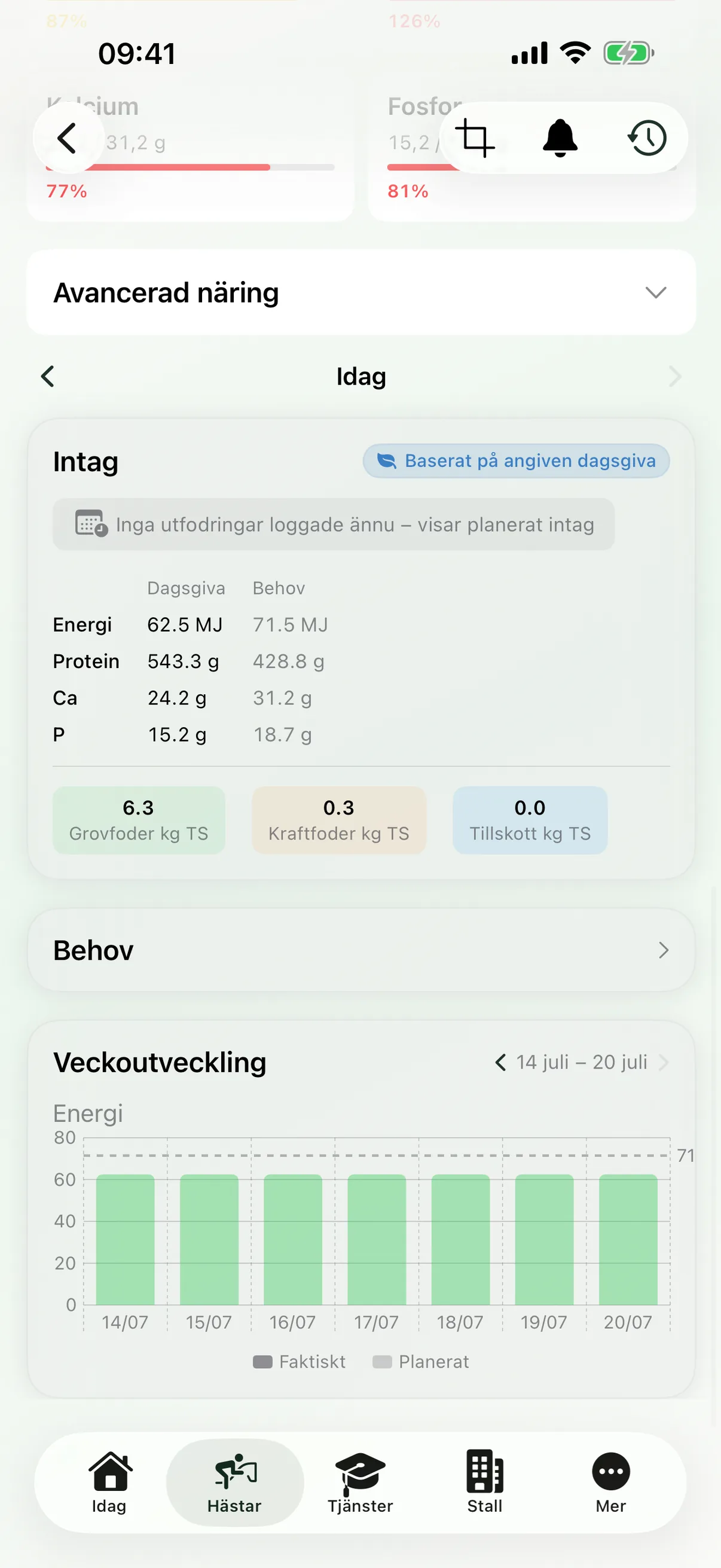 Daglig utfodring och foderstat per häst i EquiDuty