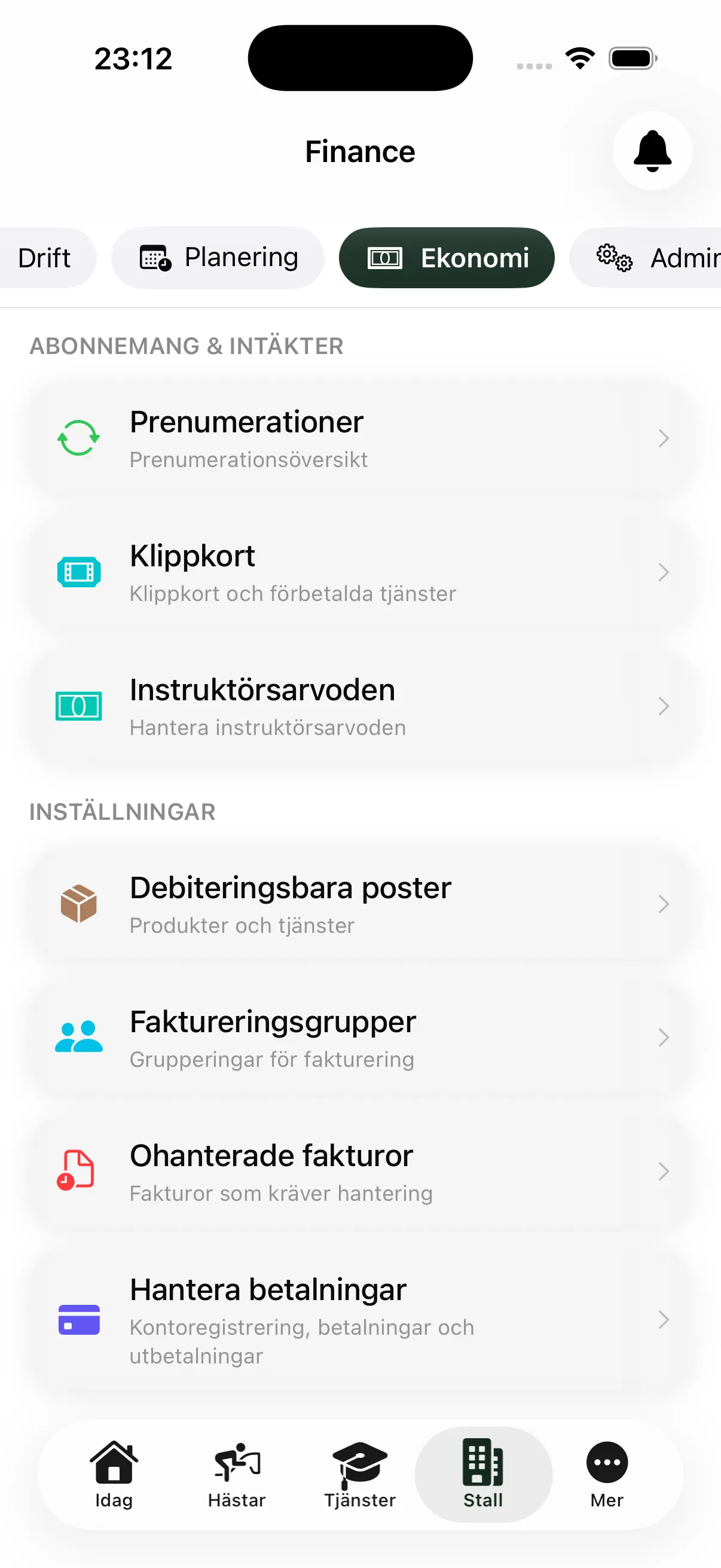 Finansöversikt och fakturering i EquiDuty