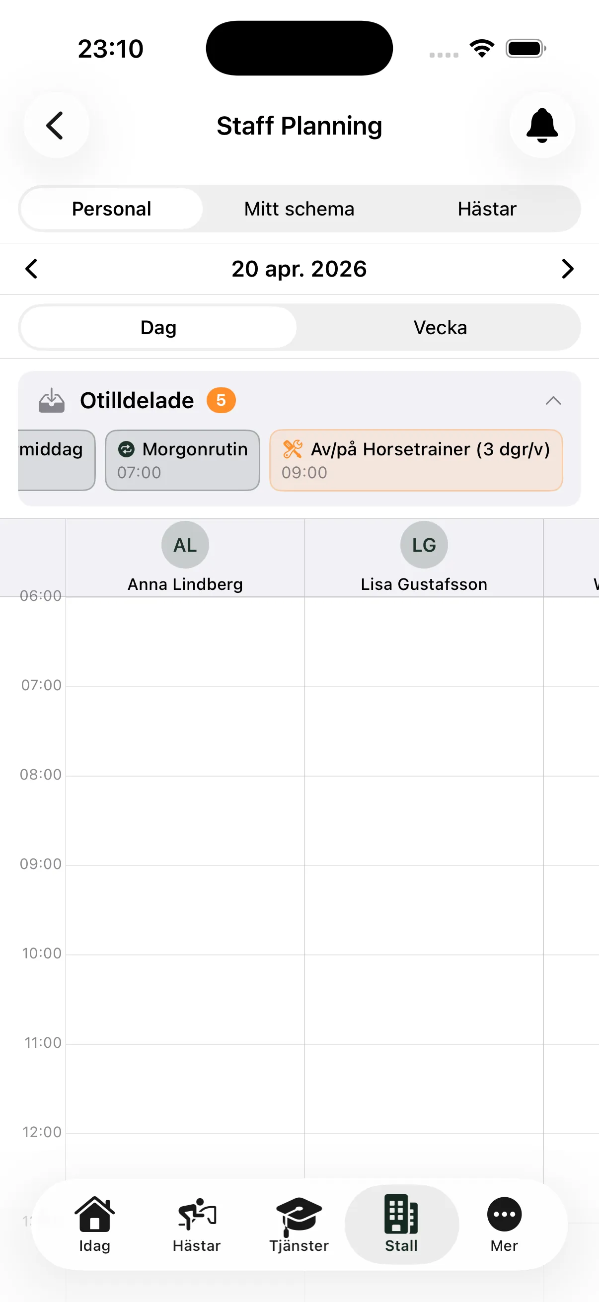 Schema och planering i EquiDuty stallprogram